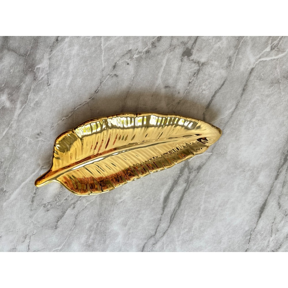 Unbranded Banana Leaf Trinket Dish OS Gold Excellent Metallic Decorative